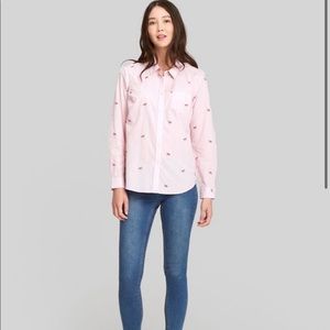 Joules button-up pinstripe Oxford with fox print.